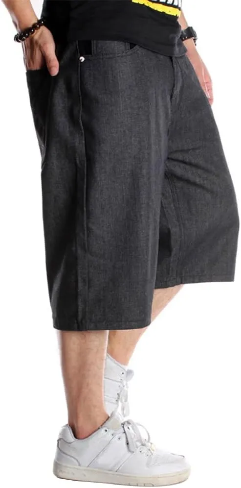 Kinghua Baggy Jean Shorts for Men Casual Loose Fit Hip Hop Denim Shorts