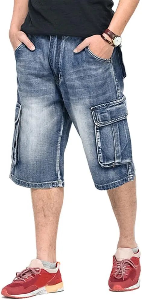 Kinghua Baggy Jean Shorts for Men Casual Loose Fit Hip Hop Denim Shorts