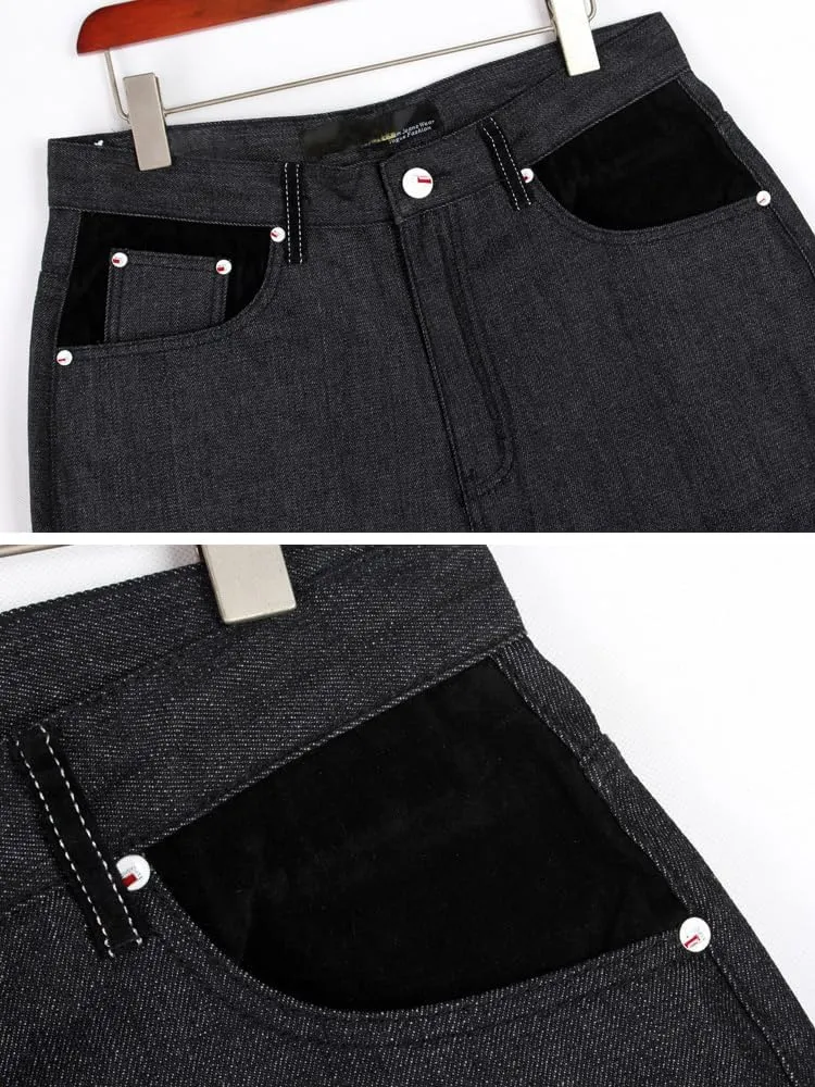 Kinghua Baggy Jean Shorts for Men Casual Loose Fit Hip Hop Denim Shorts