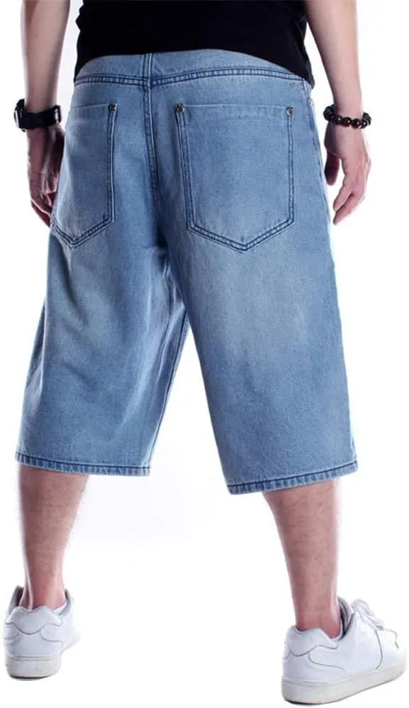 Kinghua Baggy Jean Shorts for Men Casual Loose Fit Hip Hop Skateboard Denim Shorts