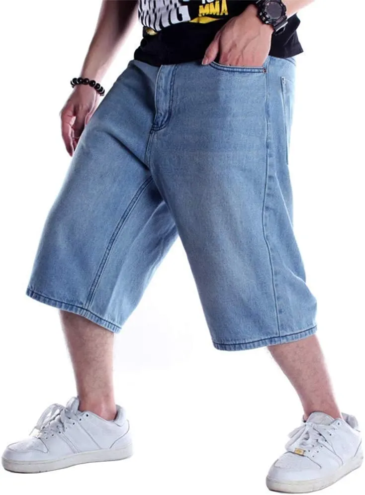 Kinghua Baggy Jean Shorts for Men Casual Loose Fit Hip Hop Skateboard Denim Shorts