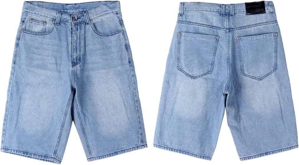 Kinghua Baggy Jean Shorts for Men Casual Loose Fit Hip Hop Skateboard Denim Shorts