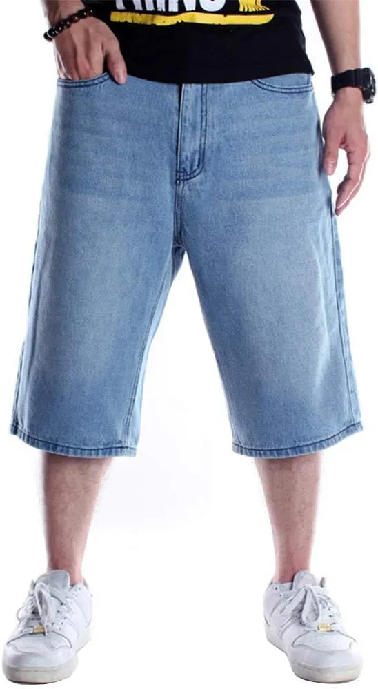 Kinghua Baggy Jean Shorts for Men Casual Loose Fit Hip Hop Skateboard Denim Shorts