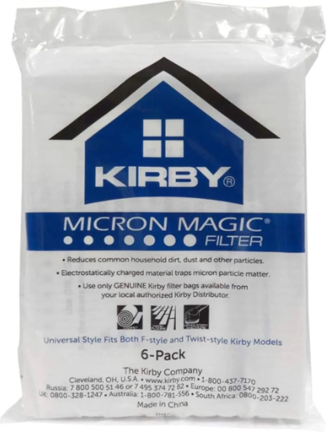 Kirby 204811 Filter Bag Six Pack Micron Magic HEPA (6 Bags Plus 2 Belts)