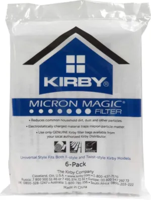 Kirby 204811 Filter Bag Six Pack Micron Magic HEPA (6 Bags Plus 2 Belts)