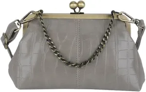 Kiss Lock Purses and Handbags for Women Kisslock Crossbody Bag Faux Leather Clutch Purse Trendy Evening Bag