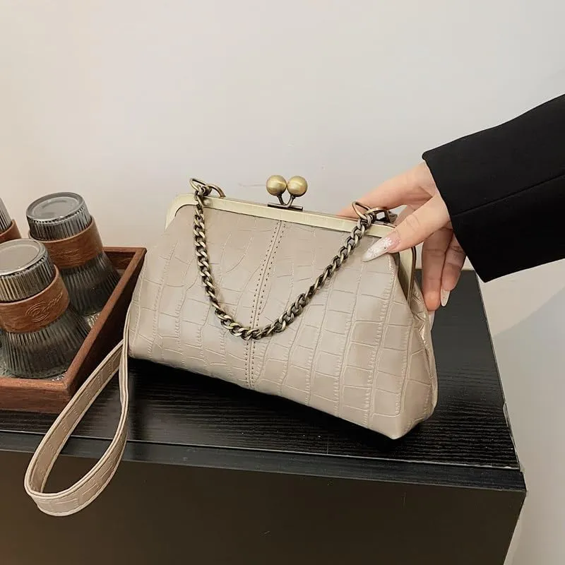 Kiss Lock Purses and Handbags for Women Kisslock Crossbody Bag Faux Leather Clutch Purse Trendy Evening Bag