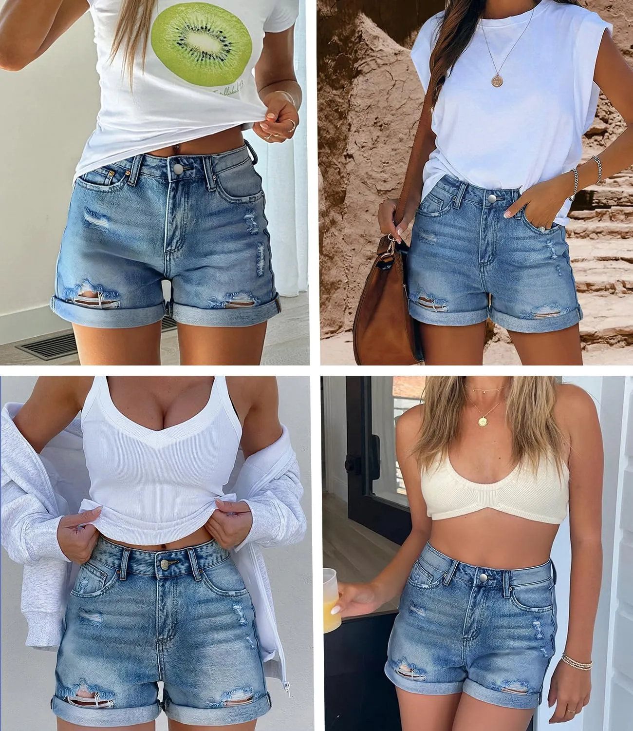 KISSMODA Denim Shorts Women Trendy Button Summer Cut Off Short Womens Jean Shorts High Waisted Denim Hot Ripped Shorts