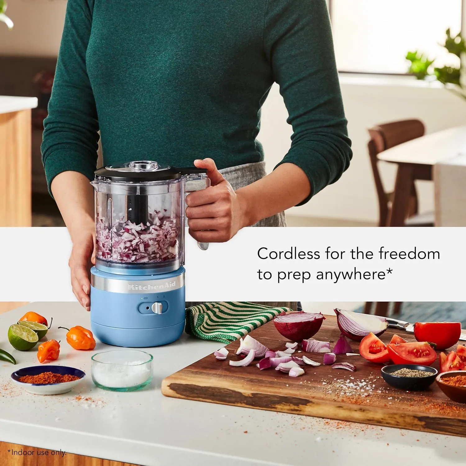 KitchenAid 5 Cup Cordless Food Chopper, Blue Velvet