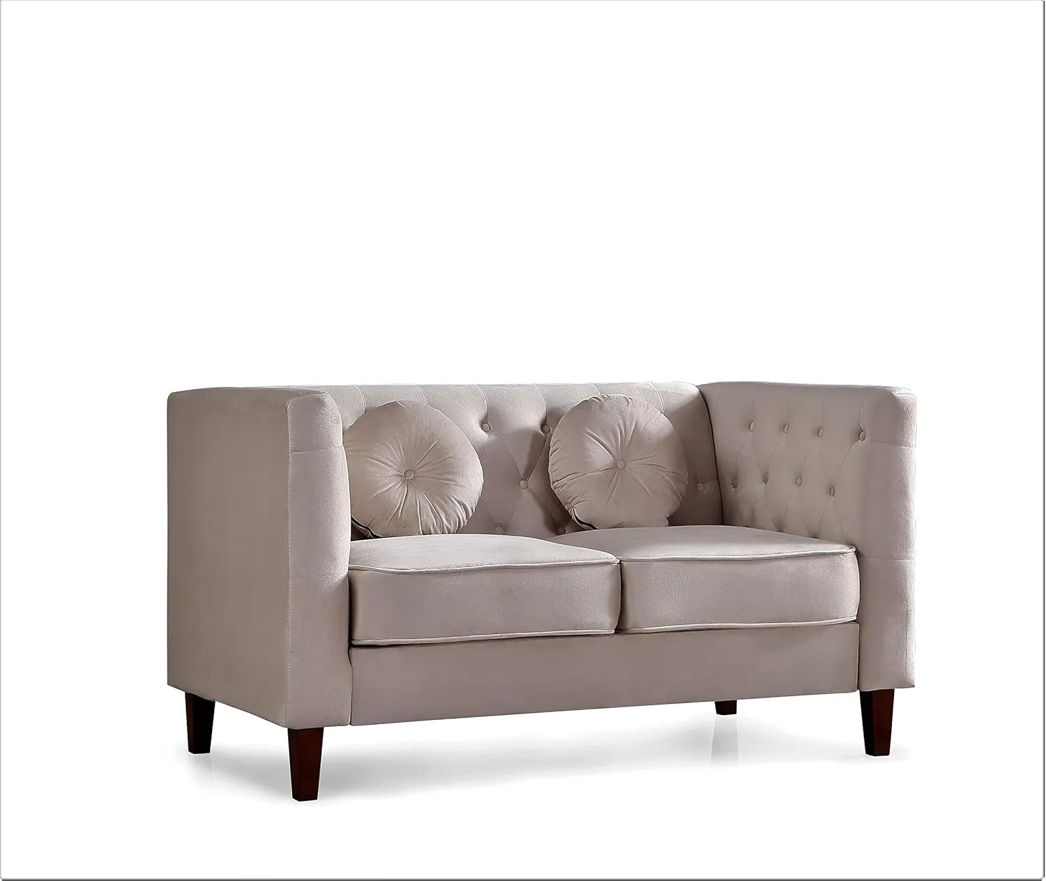 Kittleson Classic Chesterfield Velvet Loveseat Sofa with Elegant Button Tufted Backrest, Square Legs, High-Density Foam & Accent Pillows, 2 Seater Couch for Living Room, Love Seat, Beige