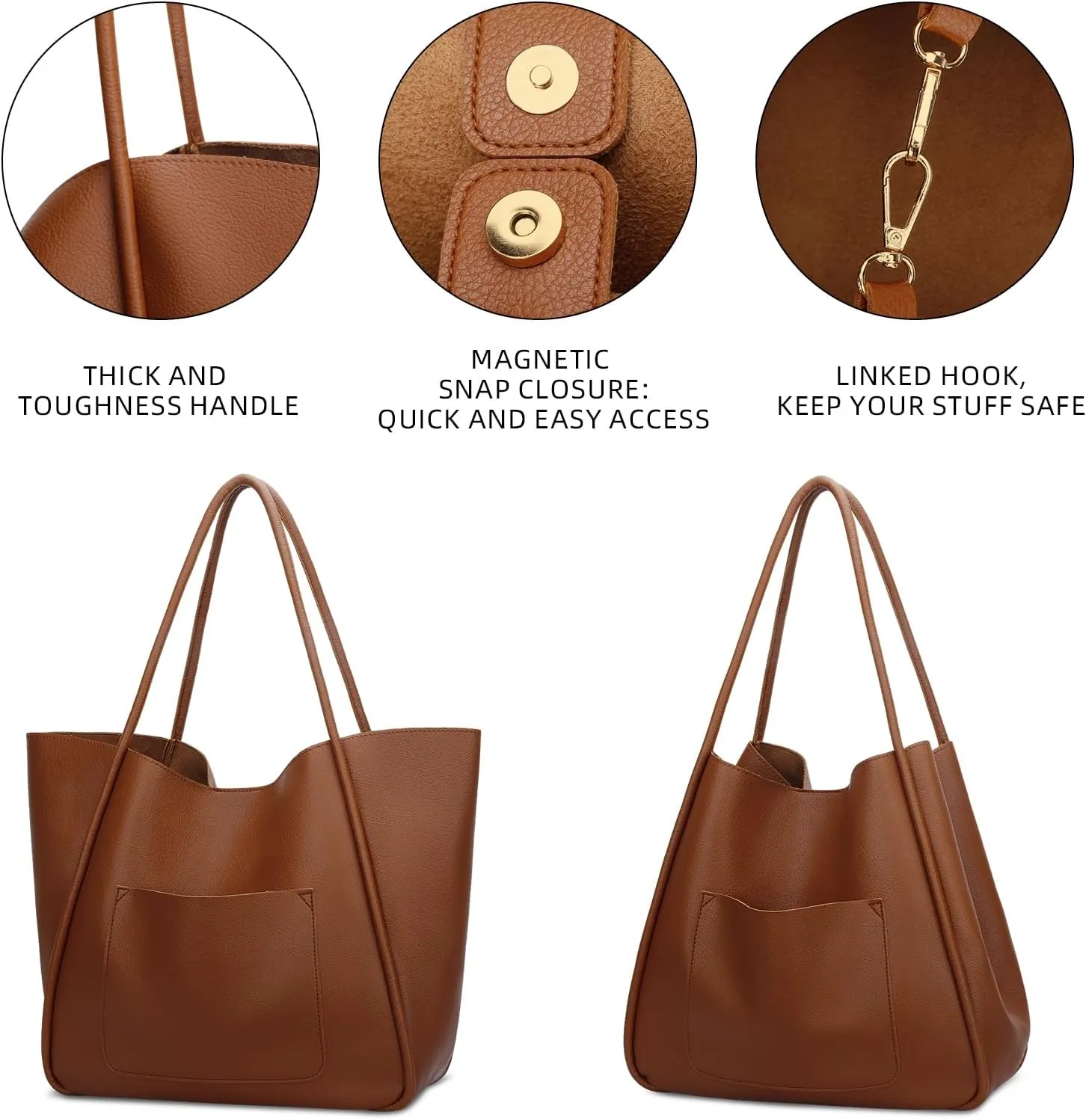 KKXIU Tote Bag for Women Vegan Leather Shoulder Purse Large Capacity Travel Bag