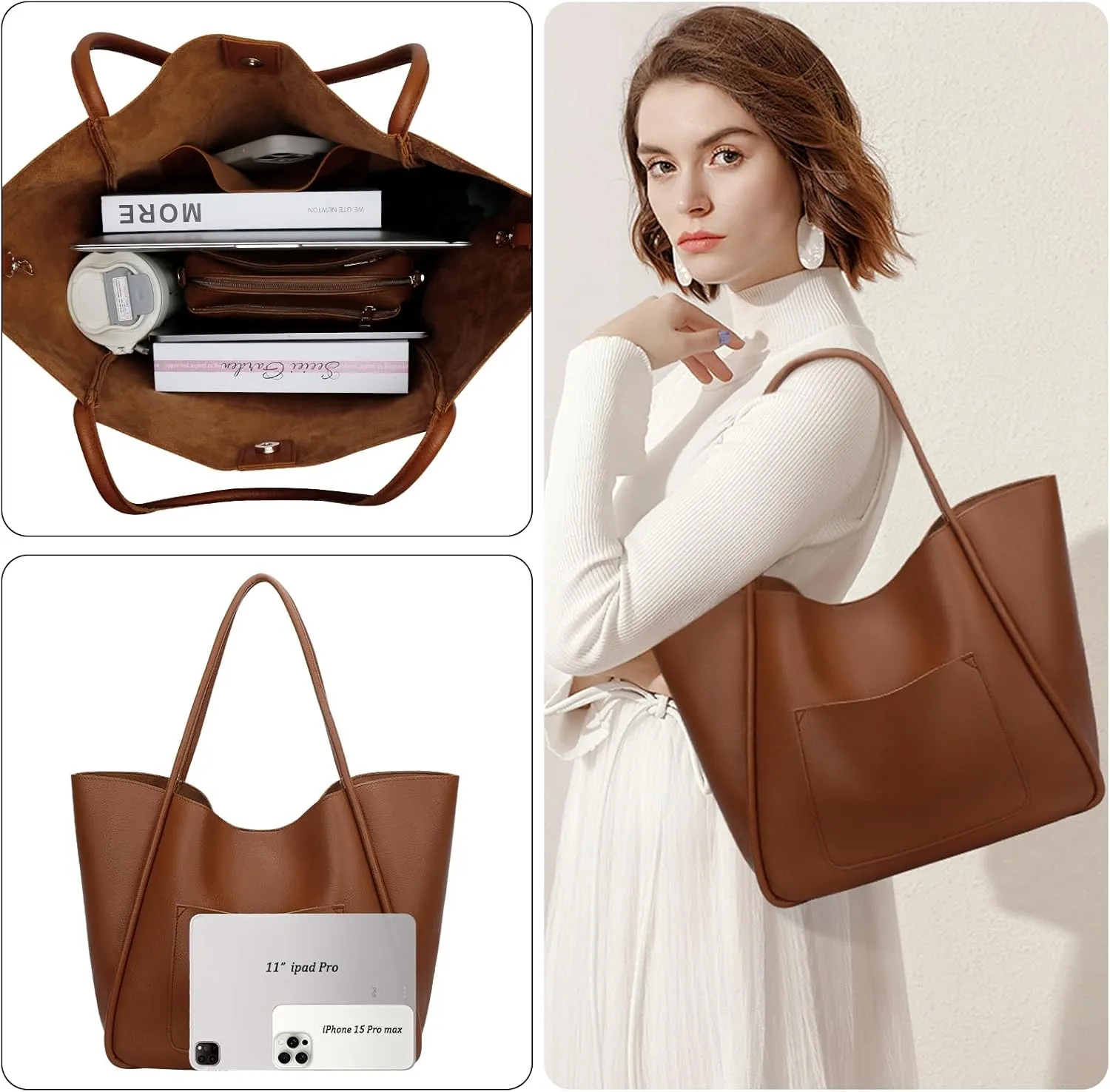 KKXIU Tote Bag for Women Vegan Leather Shoulder Purse Large Capacity Travel Bag