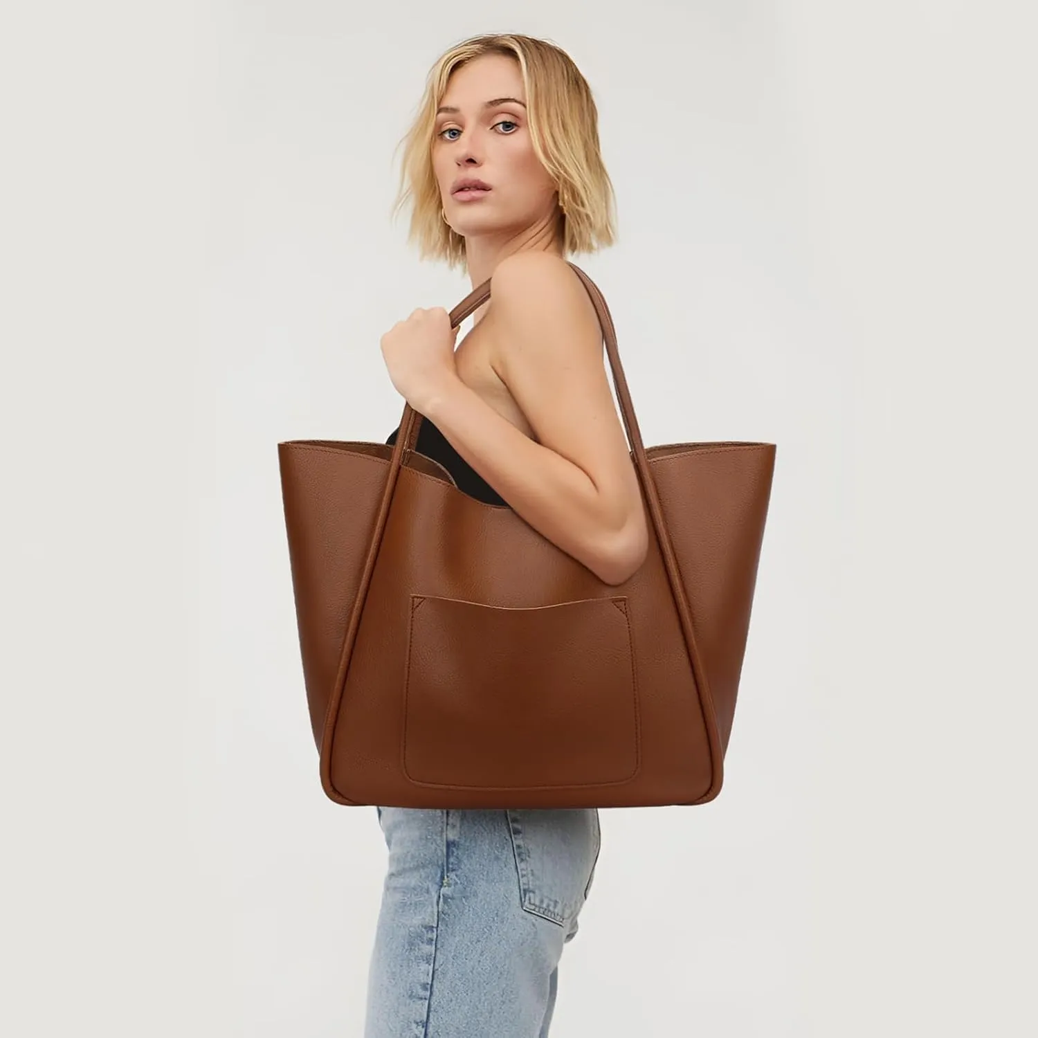 KKXIU Tote Bag for Women Vegan Leather Shoulder Purse Large Capacity Travel Bag