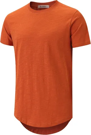 KLIEGOU Men's Slub Cotton Longline T-Shirt | 100% Textured Cotton Tee | Curved Hem | Crew Neck Casual Shirt | Pre-Shrunk