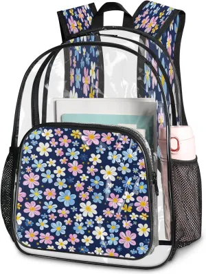 KOBLEN Cool Blue Pink 14.2 Inch Clear Backpack, Heavy Duty Transparent PVC Daypack with Adjustable Padded Straps, Large Capacity Clear Bag for Festival, Concerts, Travel