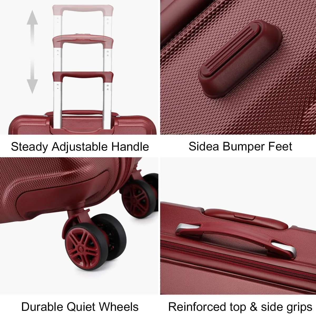 Kono 4 Piece Luggage Sets Expandable(only 28") Lightweight with Spinner Wheels TSA Lock Hardside Travel Rolling Suitcases 20in 24in 28in Carry on and 12in Mini Cosmetic Case Coral Burgundy