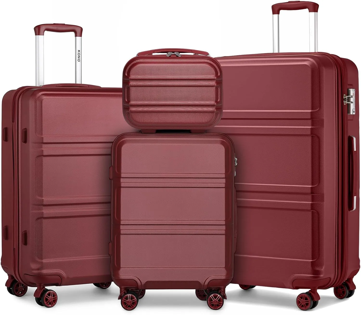Kono 4 Piece Luggage Sets Expandable(only 28") Lightweight with Spinner Wheels TSA Lock Hardside Travel Rolling Suitcases 20in 24in 28in Carry on and 12in Mini Cosmetic Case Coral Burgundy