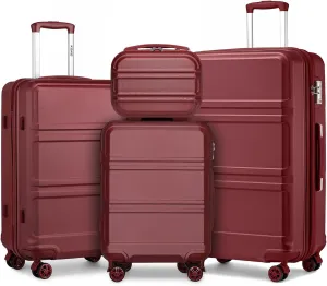 Kono 4 Piece Luggage Sets Expandable(only 28") Lightweight with Spinner Wheels TSA Lock Hardside Travel Rolling Suitcases 20in 24in 28in Carry on and 12in Mini Cosmetic Case Coral Burgundy