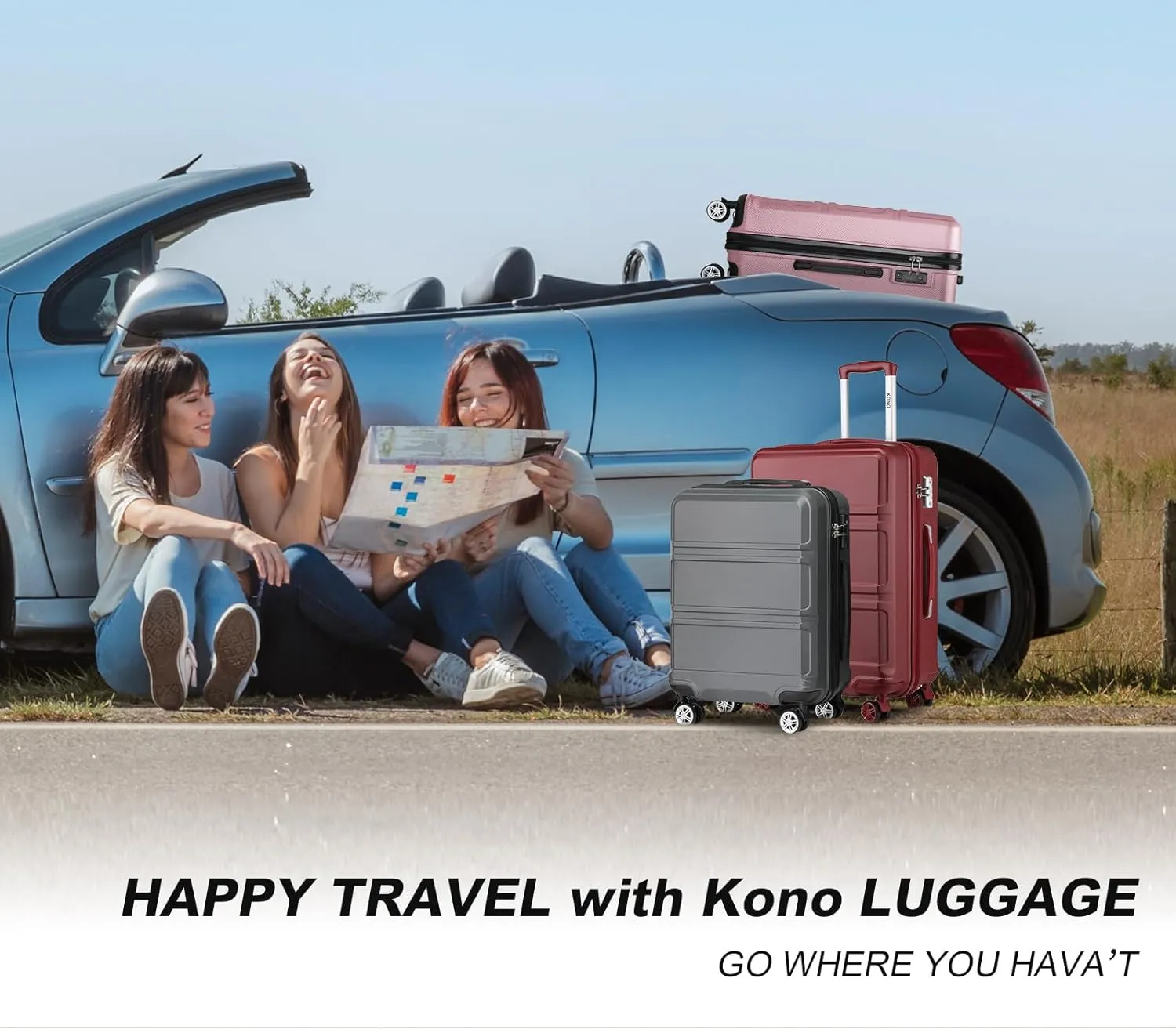 Kono 4 Piece Luggage Sets Expandable(only 28") Lightweight with Spinner Wheels TSA Lock Hardside Travel Rolling Suitcases 20in 24in 28in Carry on and 12in Mini Cosmetic Case Coral Burgundy
