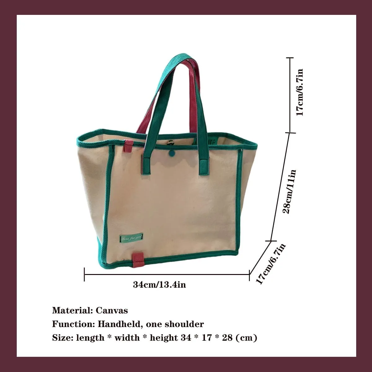 Korean version women's canvas handbag, women's casual and artistic contrasting canvas shopping bag, shoulder bag