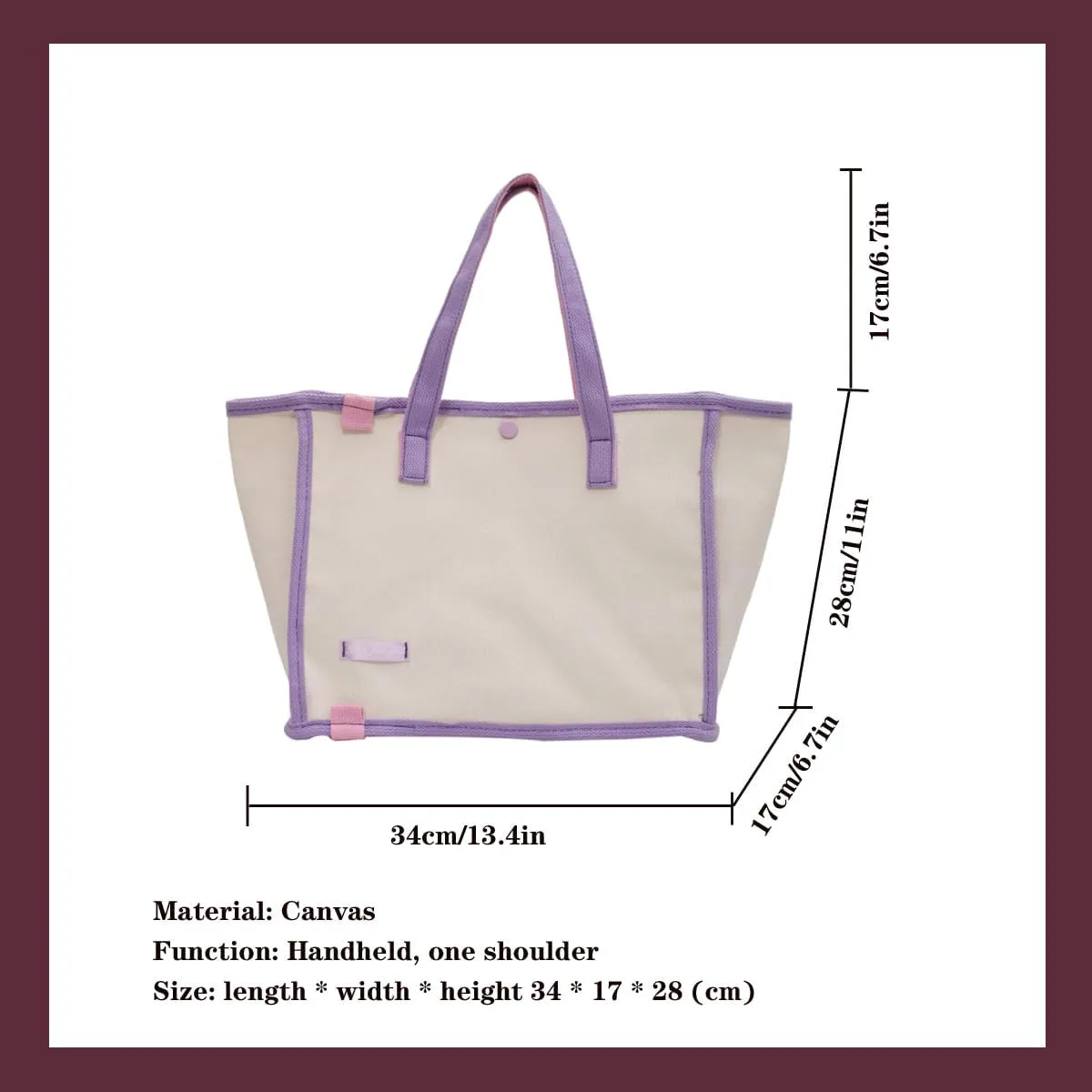 Korean version women's canvas handbag, women's casual and artistic contrasting canvas shopping bag, shoulder bag
