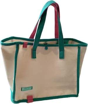 Korean version women's canvas handbag, women's casual and artistic contrasting canvas shopping bag, shoulder bag