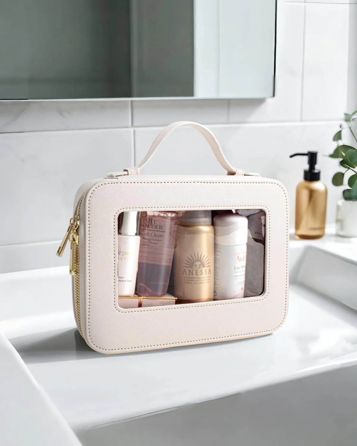 KOTORA Small Makeup Bag for Purse Cute Travel Makeup Bag Clear Cosmetic Bag with Zipper, Car Make Up Bag Organizer Storage Traveling Car Accessories Travel Essentials for Women