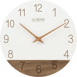 La Crosse 404-3630B 12" Sierra Wood Quartz Analog Wall Clock, White
