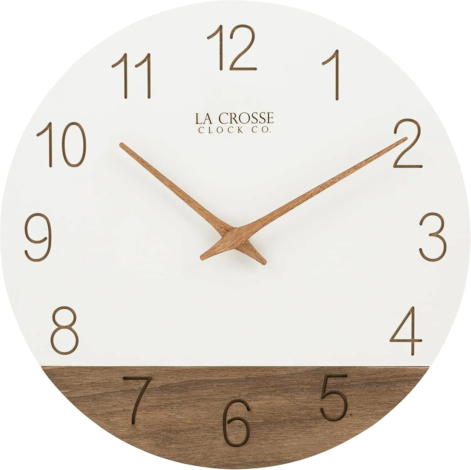 La Crosse 404-3630B 12" Sierra Wood Quartz Analog Wall Clock, White