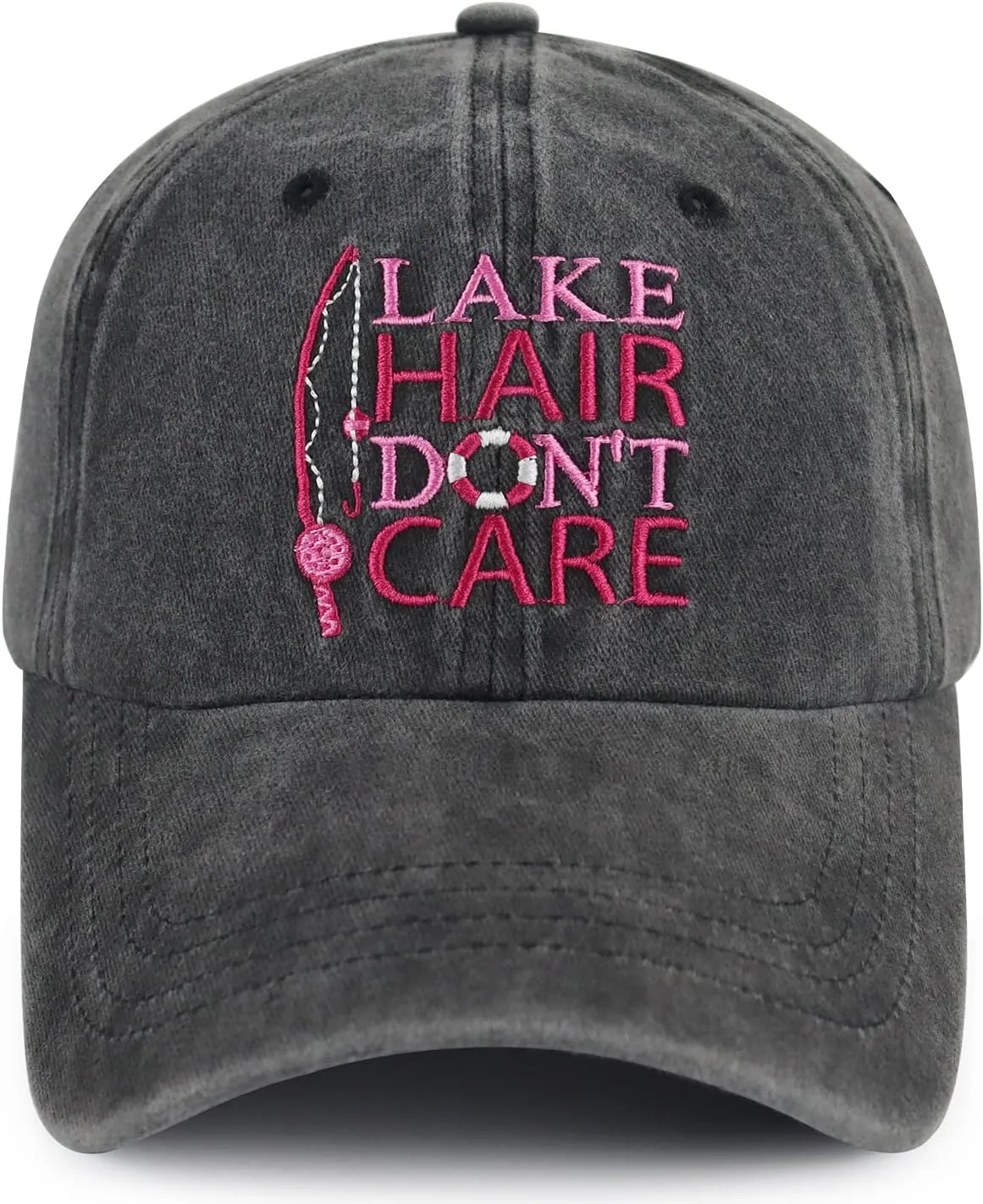 Lake Hair Don't Care Hat for Women, Funny Adjustable Embroidered Lake Life Baseball Cap for Girls