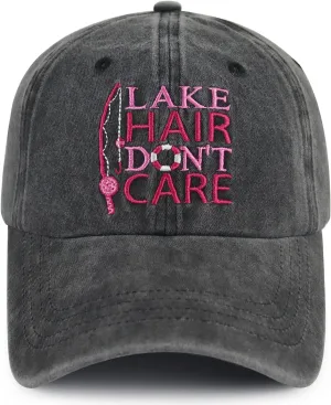 Lake Hair Don't Care Hat for Women, Funny Adjustable Embroidered Lake Life Baseball Cap for Girls