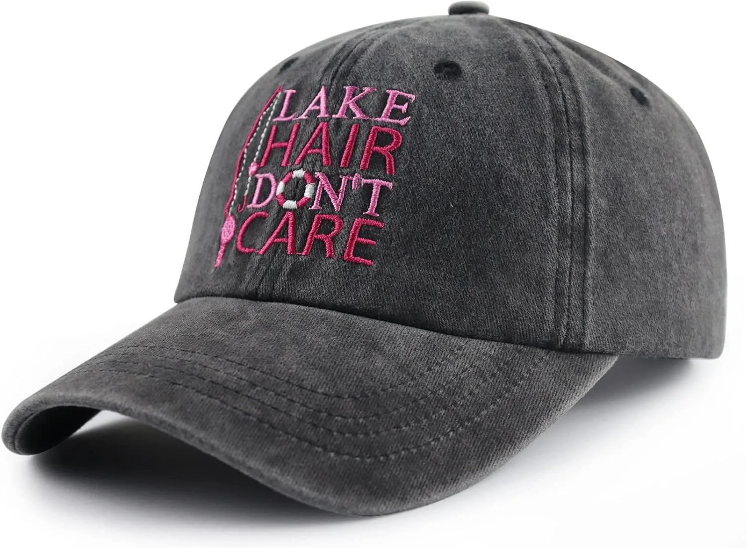 Lake Hair Don't Care Hat for Women, Funny Adjustable Embroidered Lake Life Baseball Cap for Girls