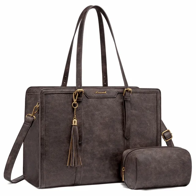 Laptop Bag Vintage Leather Tote 15,6in Large capacity Computer bag with clutch Purse