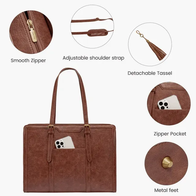 Laptop Bag Vintage Leather Tote 15,6in Large capacity Computer bag with clutch Purse