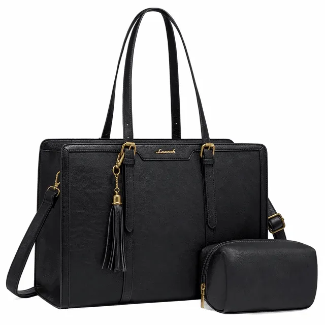 Laptop Bag Vintage Leather Tote 15,6in Large capacity Computer bag with clutch Purse