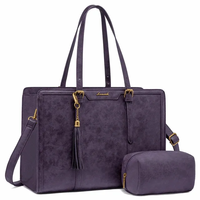 Laptop Bag Vintage Leather Tote 15,6in Large capacity Computer bag with clutch Purse