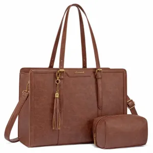 Laptop Bag Vintage Leather Tote 15,6in Large capacity Computer bag with clutch Purse
