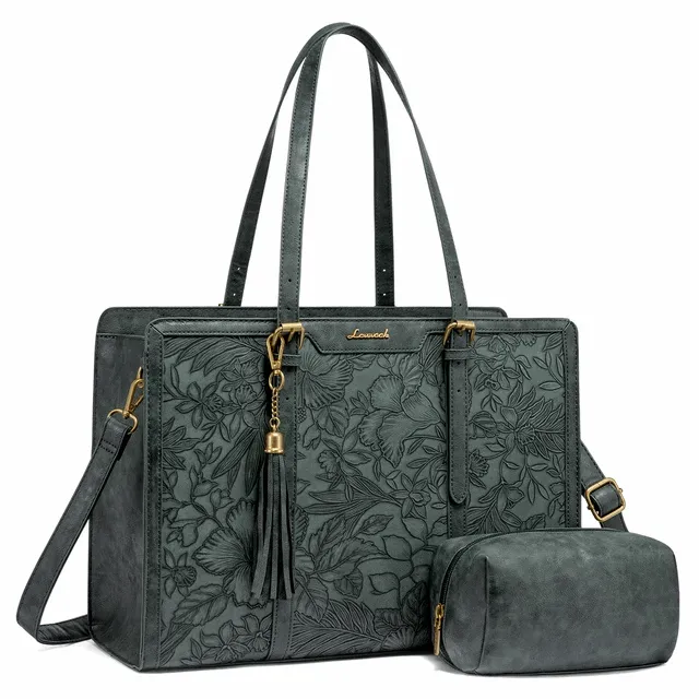 Laptop Bag Vintage Leather Tote 15,6in Large capacity Computer bag with clutch Purse