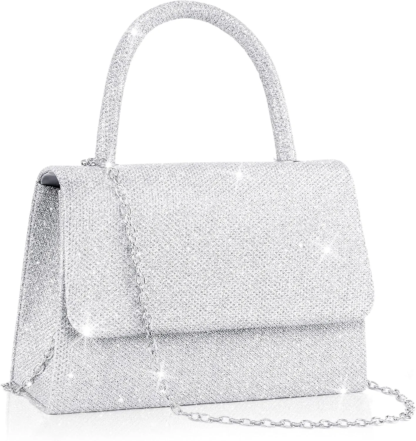 Larcenciel Women's Evening Handbags, Glitter Top Handle Evening Clutch Purse w/Chain for Party Prom Wedding Cocktail Club
