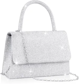 Larcenciel Women's Evening Handbags, Glitter Top Handle Evening Clutch Purse w/Chain for Party Prom Wedding Cocktail Club