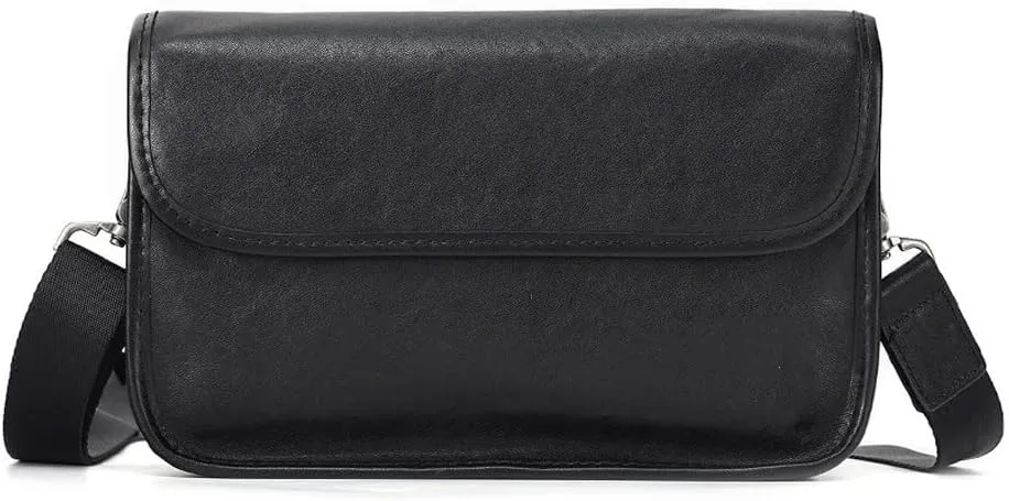 Large Capacity Commuter Shoulder Bag for Men Black Vintage Crossbody Bag for Men