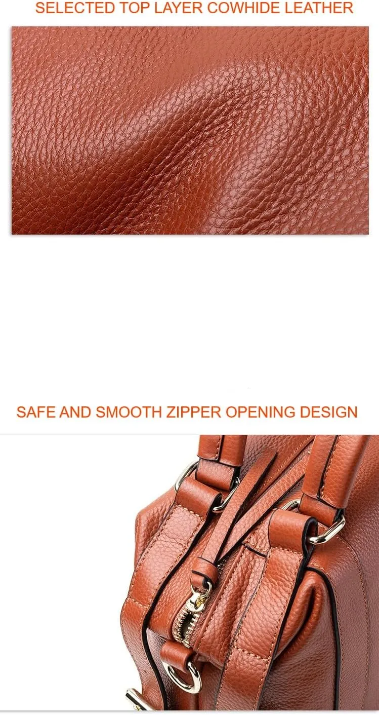 Large-Capacity Handcrafted Leather Handbag Vintage Genuine Leather Women's Tote Bag With Shoulder Strap