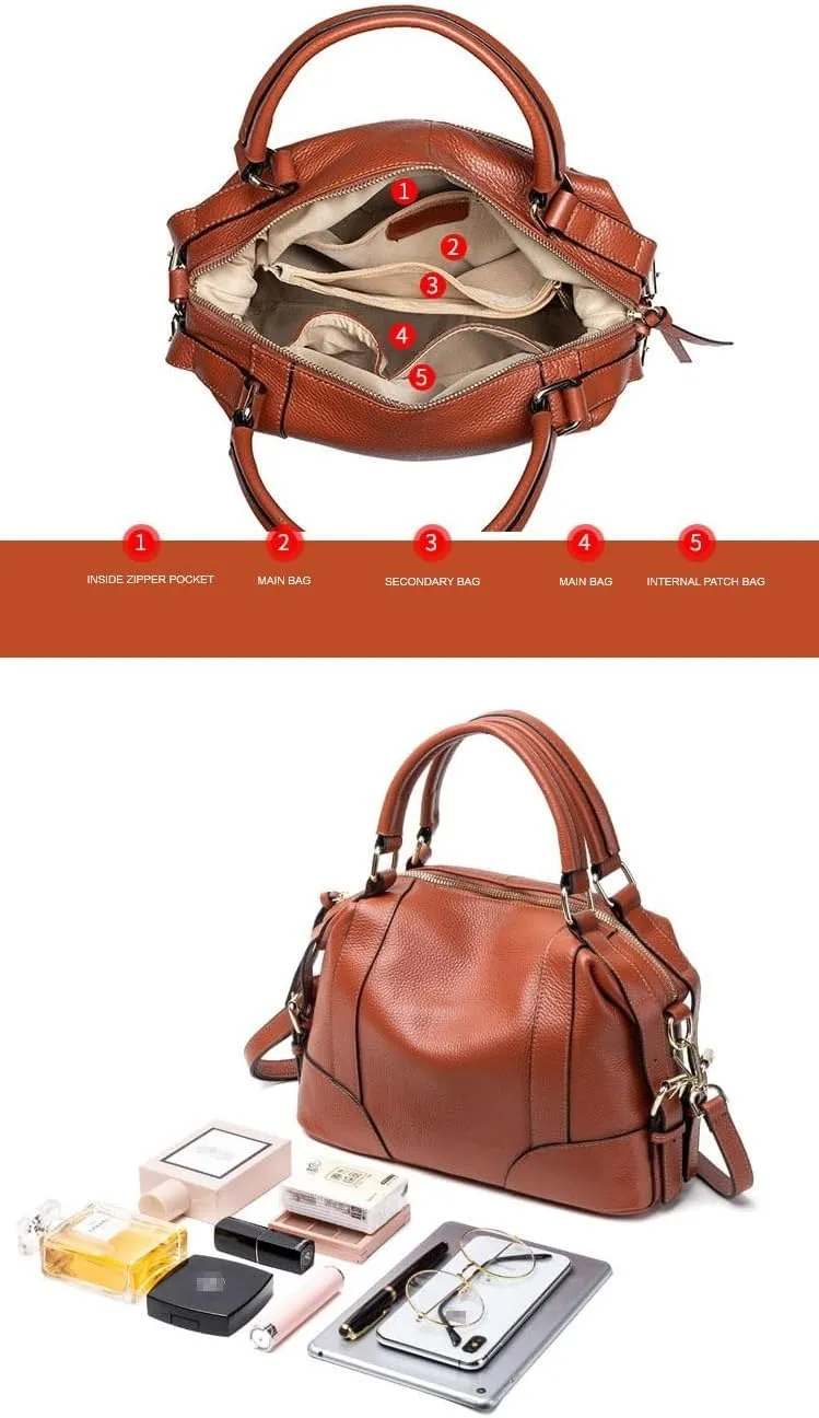 Large-Capacity Handcrafted Leather Handbag Vintage Genuine Leather Women's Tote Bag With Shoulder Strap