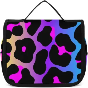 Large Capacity Hanging Toiletry Bag, Cheetah Skin Rainbow Leopard Print Makeup Pouch for Women and Men, Waterproof Cosmetic Storage Organizer Case