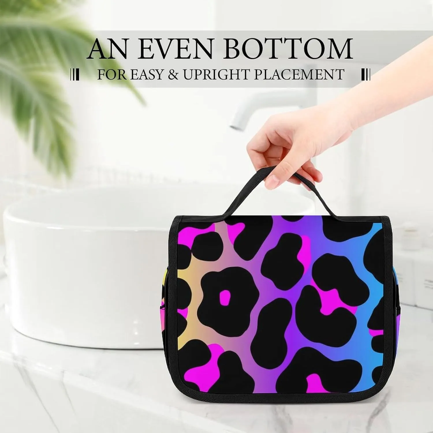 Large Capacity Hanging Toiletry Bag, Cheetah Skin Rainbow Leopard Print Makeup Pouch for Women and Men, Waterproof Cosmetic Storage Organizer Case