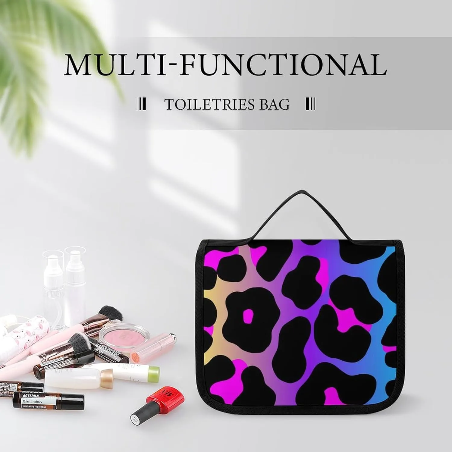 Large Capacity Hanging Toiletry Bag, Cheetah Skin Rainbow Leopard Print Makeup Pouch for Women and Men, Waterproof Cosmetic Storage Organizer Case