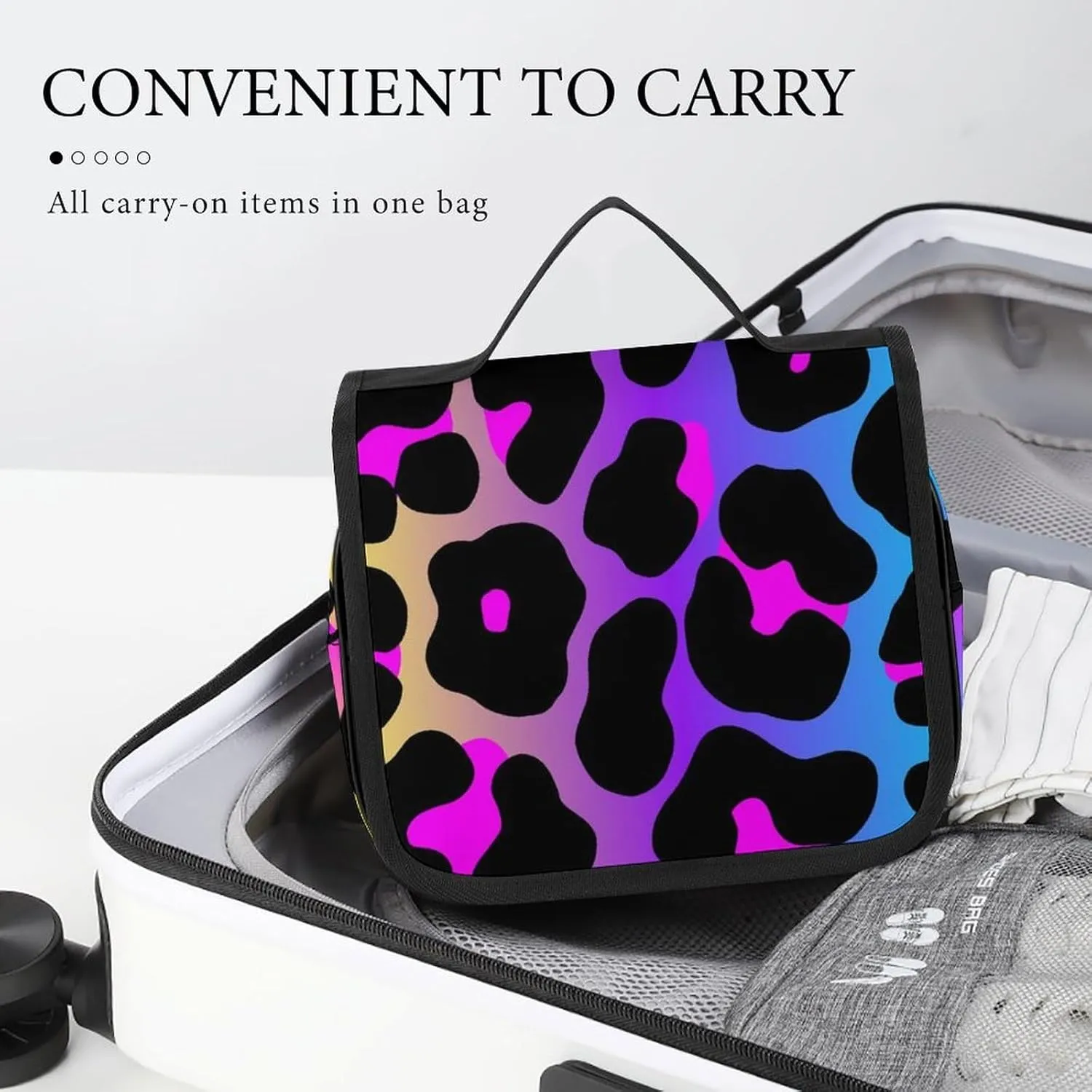 Large Capacity Hanging Toiletry Bag, Cheetah Skin Rainbow Leopard Print Makeup Pouch for Women and Men, Waterproof Cosmetic Storage Organizer Case