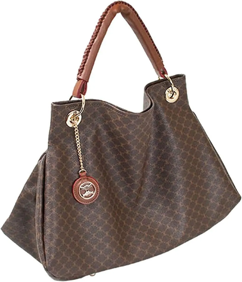 Large Capacity Leather Accents Tote Bag (brown)
