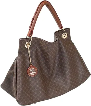 Large Capacity Leather Accents Tote Bag (brown)