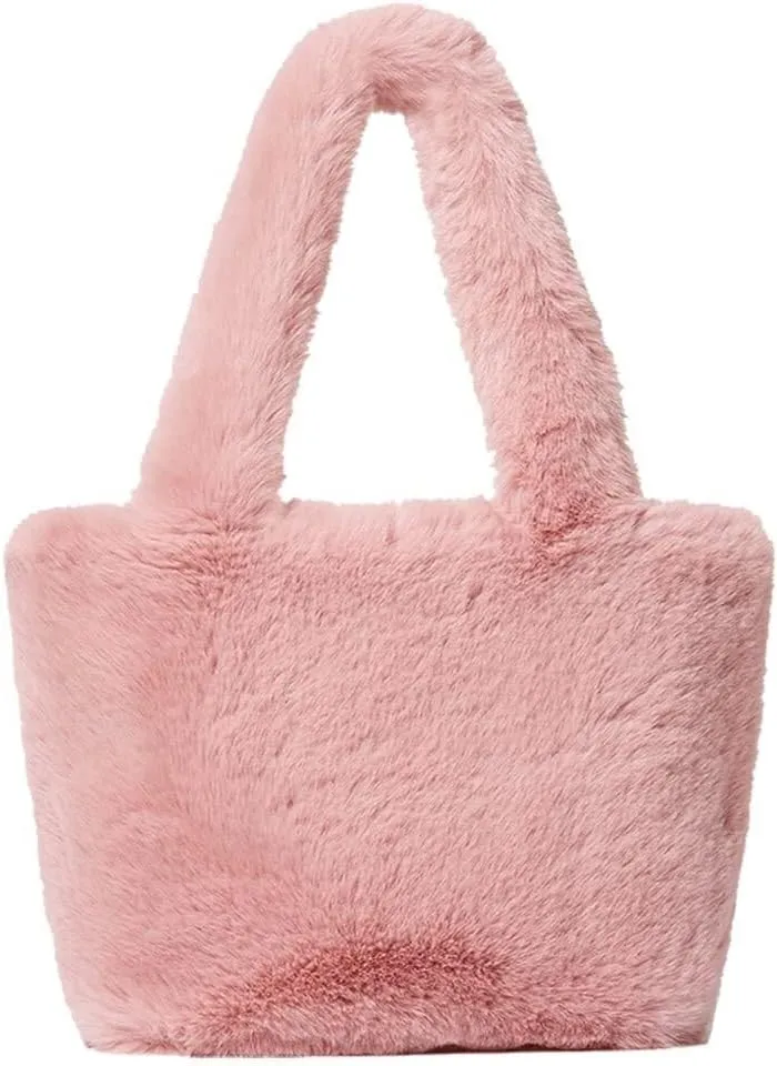 Large Capacity Shoulder Tote Purse Wallet for Autumn and Winter Plush Faux Fur Top Handle Handbag for Women